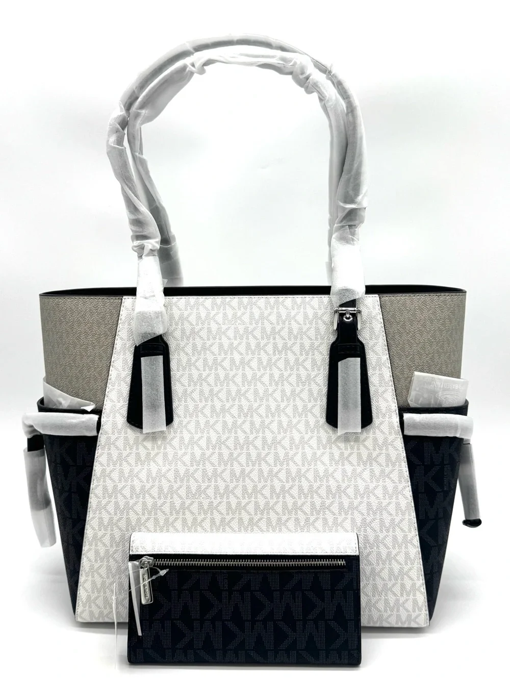 Michael Kors Voyager Large Color-Block Logo Tote Bag w Matching Trifold Wallet